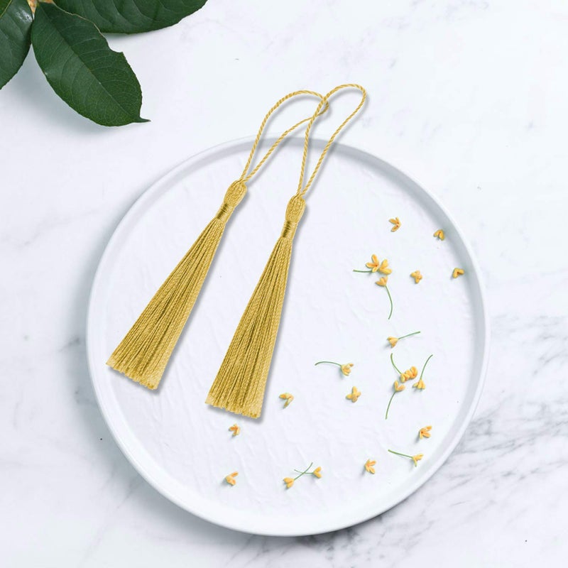 VAPKER Gold Tassels 13cm/5-Inch Silky Handmade Soft Mini Tassels with 2-Inch Cord Loop for Jewelry Making, DIY Projects, Bookmarks - Image 5